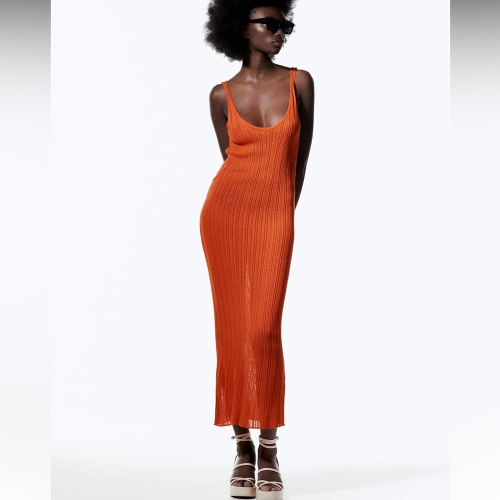 Zara knit orange side detail maxi dress